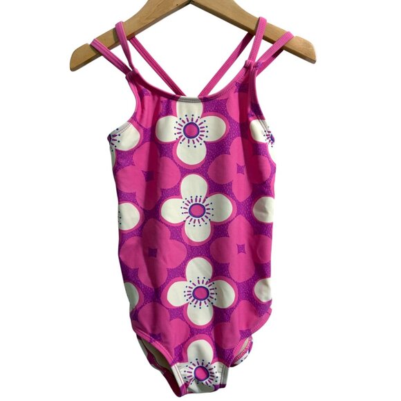 Tea Collection One Piece Pink Purple Floral Bathing Suit Size 5 - Picture 1 of 3